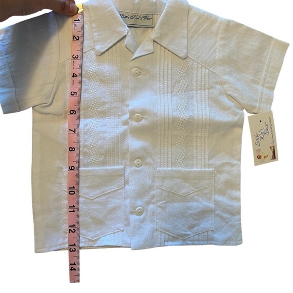 Little Kids Wear White Guayabera Shirt Boys Formal Short Sleeve Button Up - Picture 7 of 8